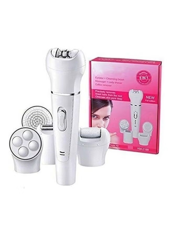 imgi_1_b79e1e57-4ccd-40b1-90fa-fd92603a7af2 Kemei KM-2190 Luxury Design 5-in-1 Beauty Tools Kit Body and Face – White - Image 1