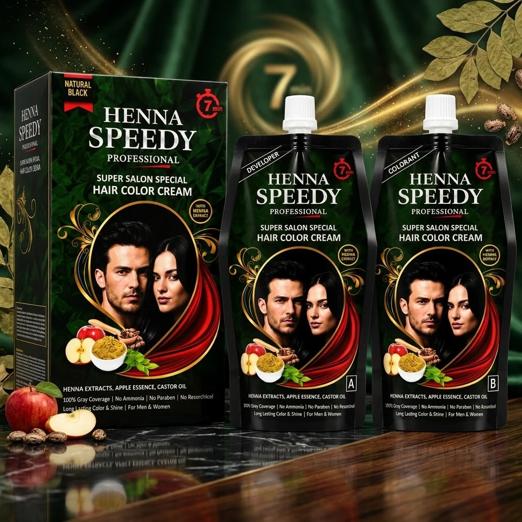 imgi_2_6_8183678e-0816-459a-805b-c9b511cef05e Henna Speedy Professional Hair Color Cream Natural Black kit - Image 1